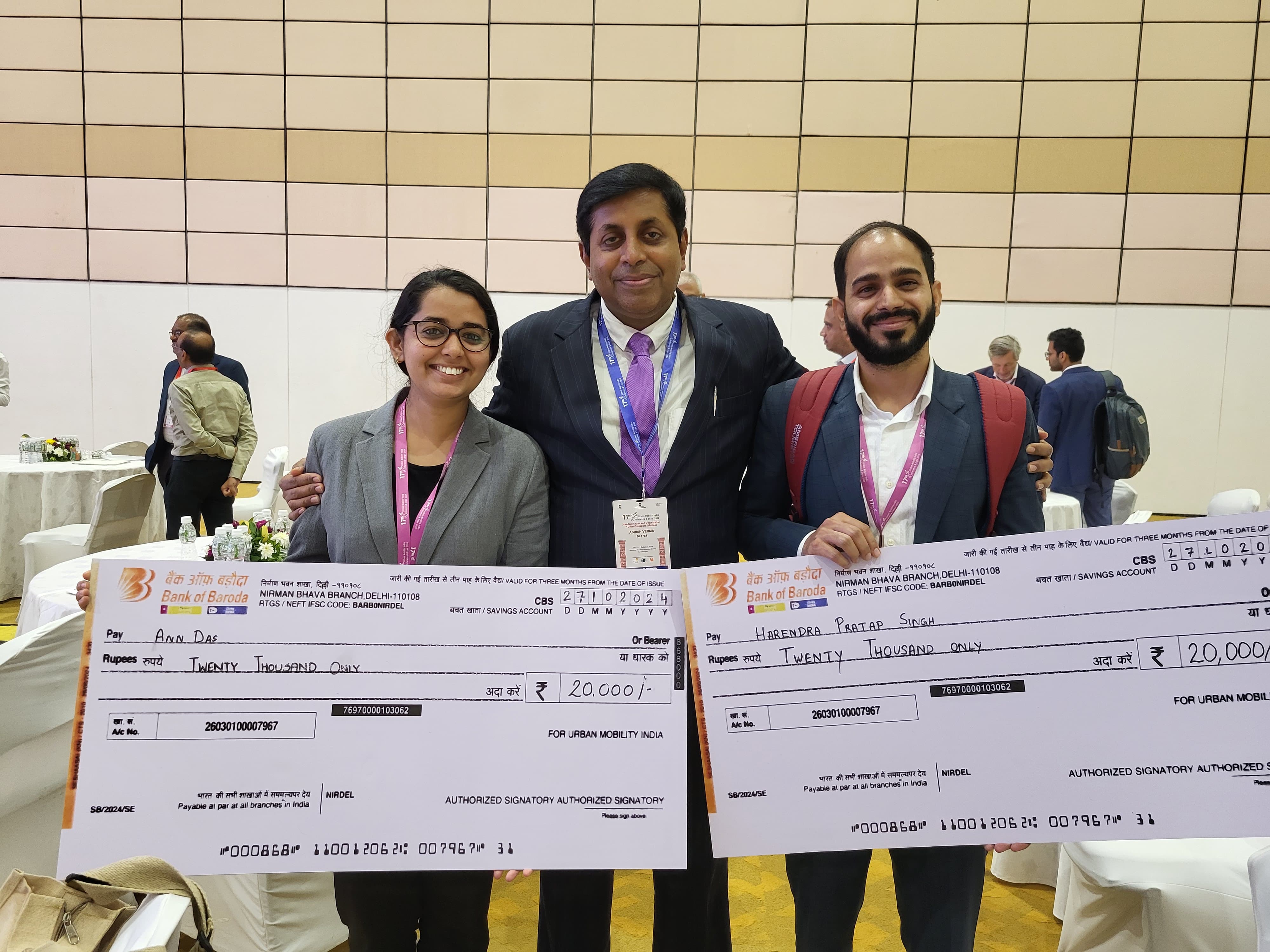 Many Congratulations to Ms. Ann Das on winning the Best Paper Award 1st prize and Mr. Harendra Pratap Singh on winning the Best Paper Award 3rd prize at Urban Mobility India Conference & Expo 2024 held at Gandhinagar, Gujarat from 25- 27th October 2024