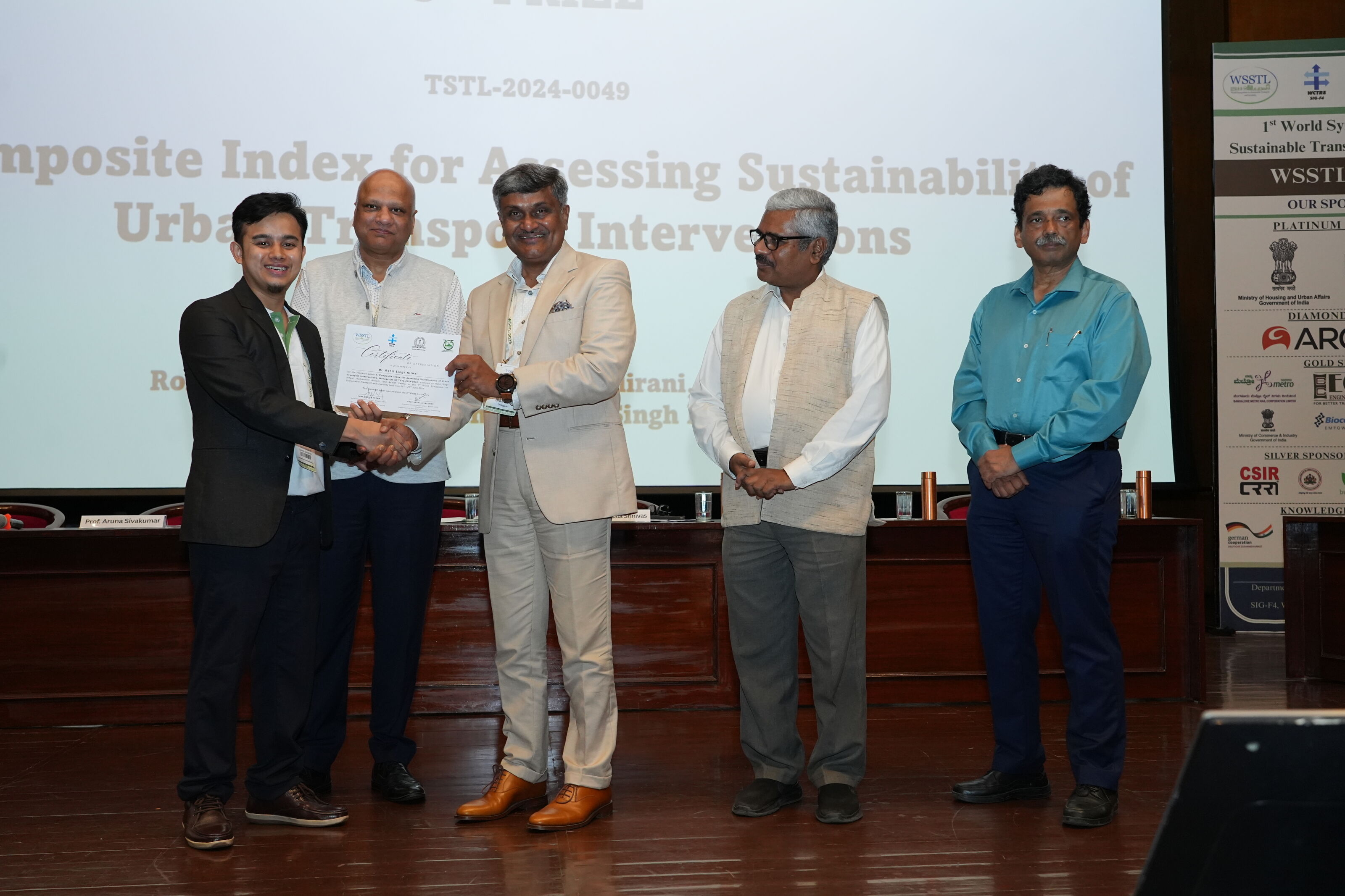 Many Congratulations to Mr. Rohit Singh Nitwal on winning the Best Paper Award (3rd prize) at 1st World Symposium on Sustainable Transport & Livability (WSSTL-2025) held at Bengaluru, India from 25th to 27th June 2025